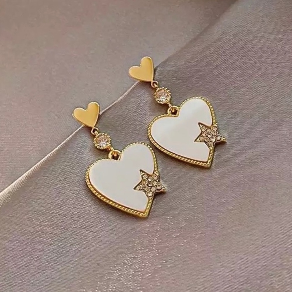 Crystal Star Heart Stud Drop Earrings